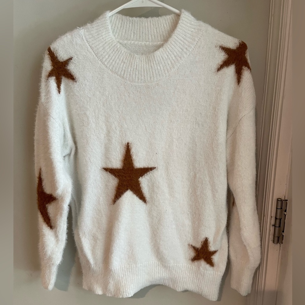 M Vestidos Star Sweater- White With Brown Stars